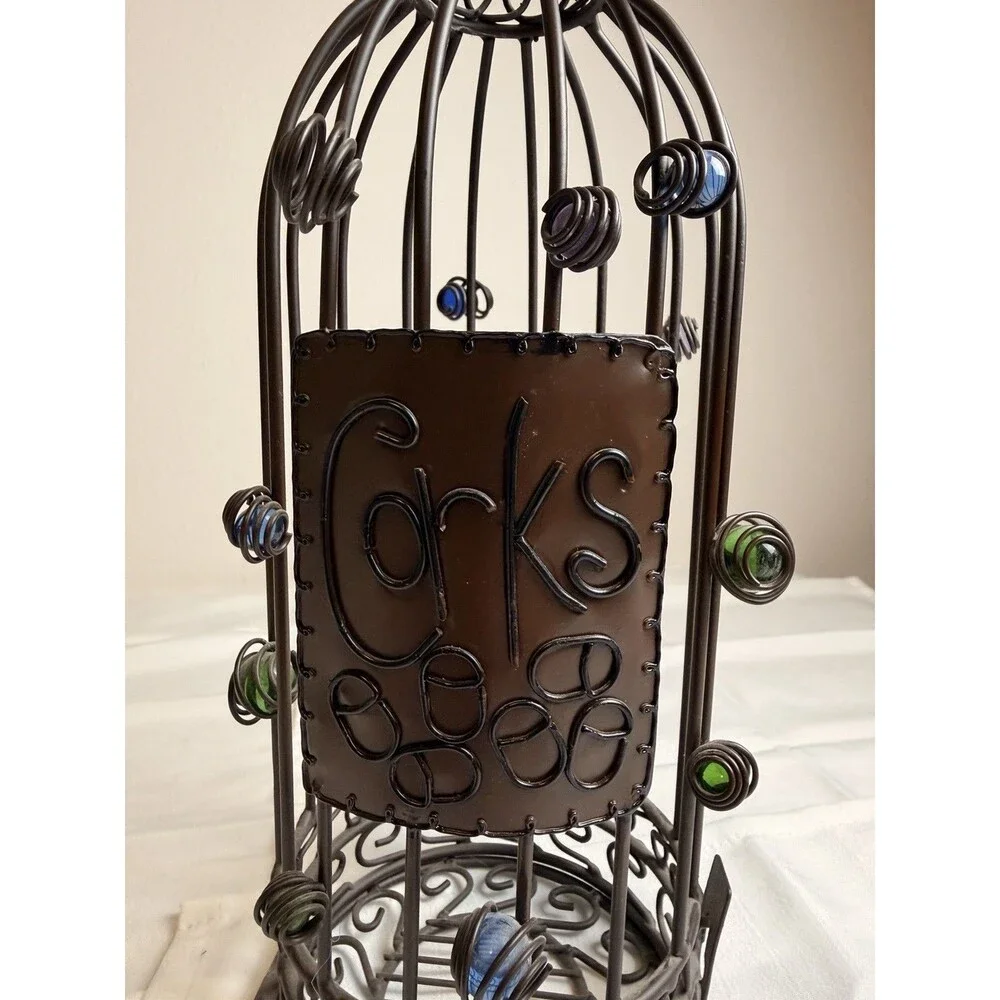 Black Metal Freestanding 1-Bottle Wine Holder Cage Display w/ 
